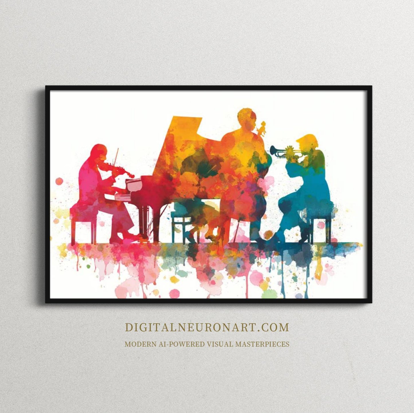 Jazz in Color – Vibrant Watercolor Silhouette Music Scene | Digital Download Wall Art
