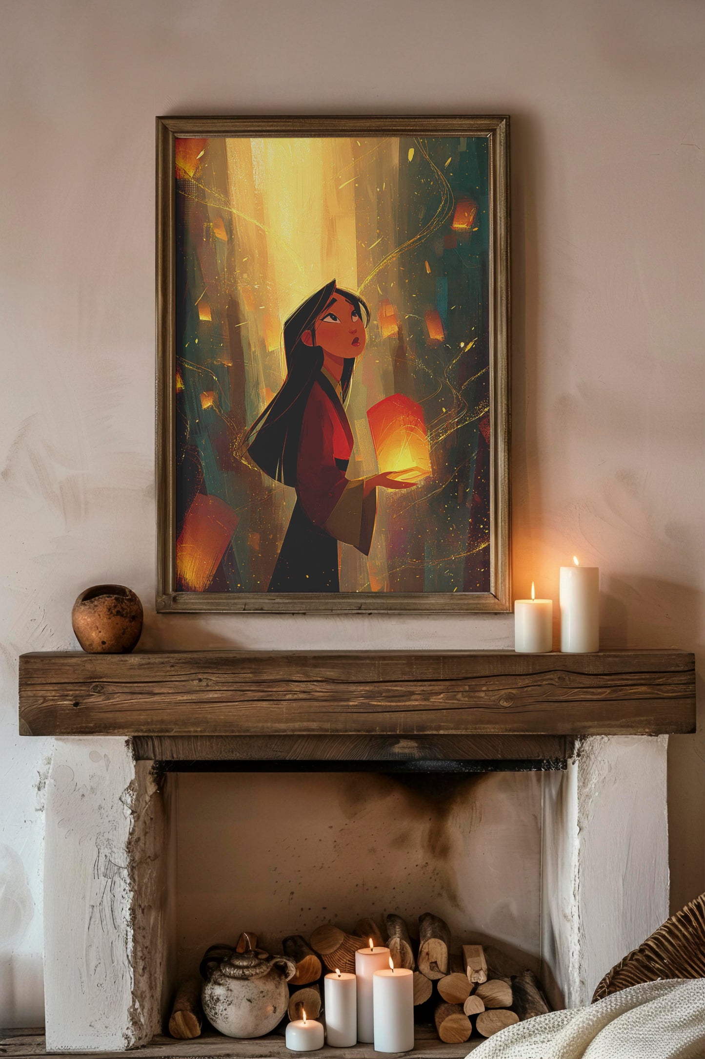 Lantern Wishes – Dreamy AI Digital Wall Art | Inspirational Illustration | Instant Download