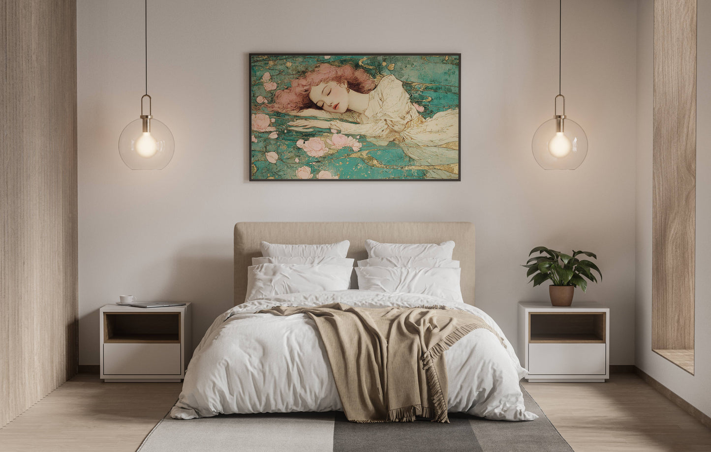 Dream of Petal Waters – Art Nouveau Sleeping Maiden Floral Painting | Digital Download Wall Art