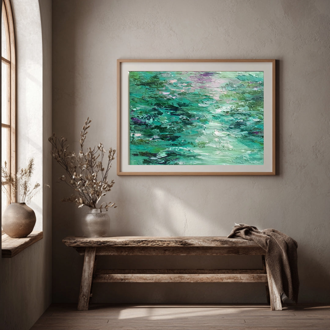 Serenity in Green – Abstract Water Lilies & Gentle Ripples | Digital Download Art Print