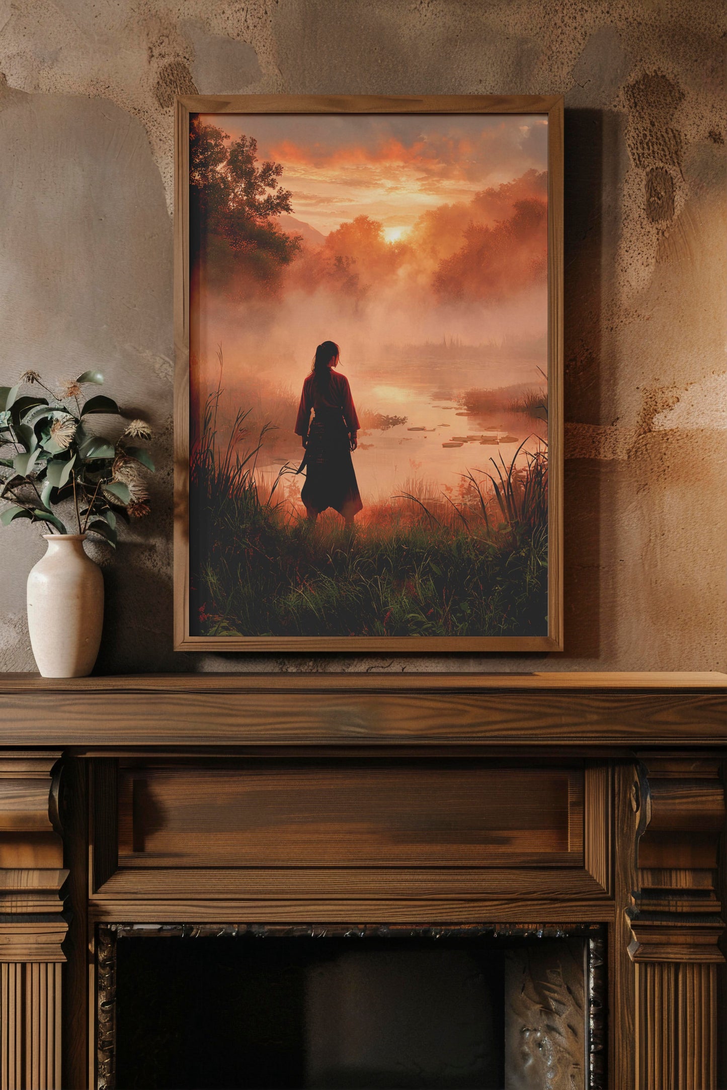 Samurai at Dawn – Modern Cinematic Fantasy Illustration | Digital Download Wall Art