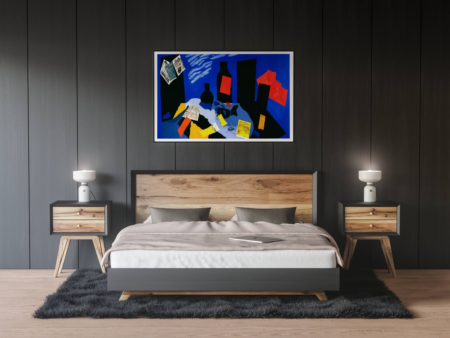 Midnight Still Life – Modern Abstract Collage Painting | Digital Download Wall Art
