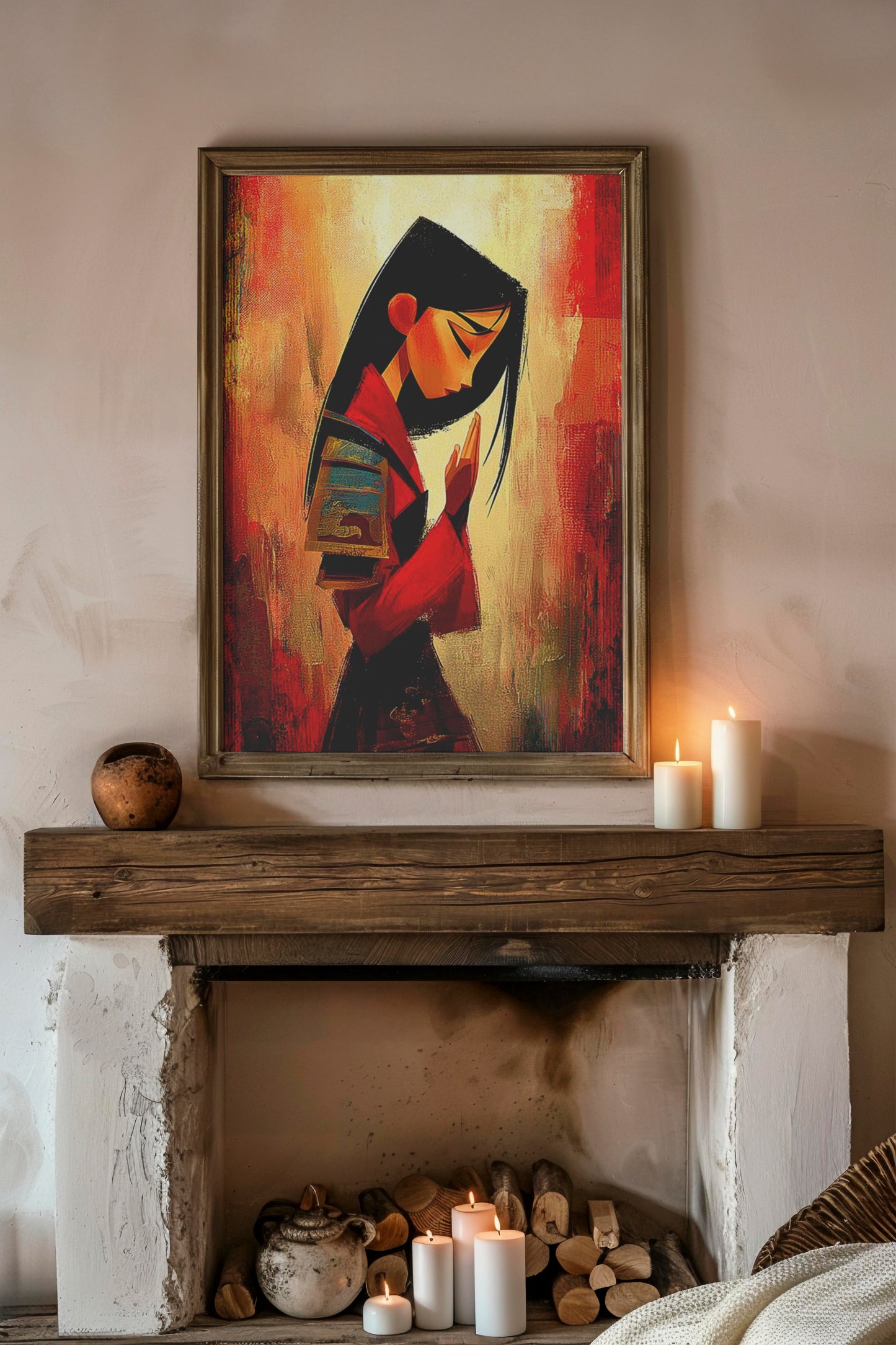 Crimson Contemplation – Emotional AI Digital Wall Art | Reflective Illustration | Instant Download
