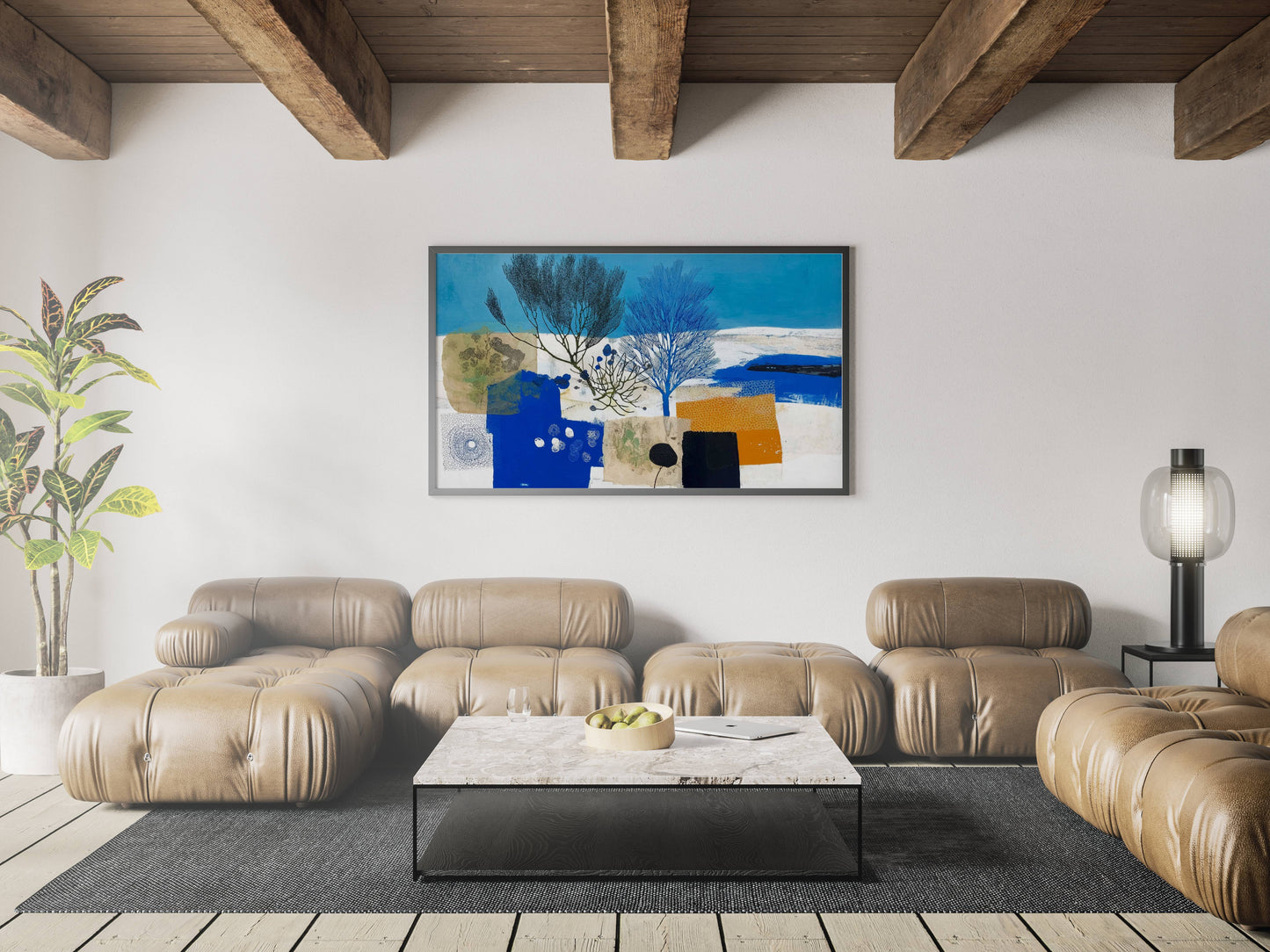 Winter Shoreline Trees – Modern Abstract Landscape Painting | Digital Download Wall Art