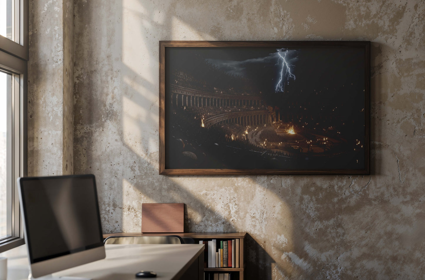 Storm over the Colosseum – Epic Ancient Roman Arena Wall Art | Lightning and Fire Cinematic Digital Painting