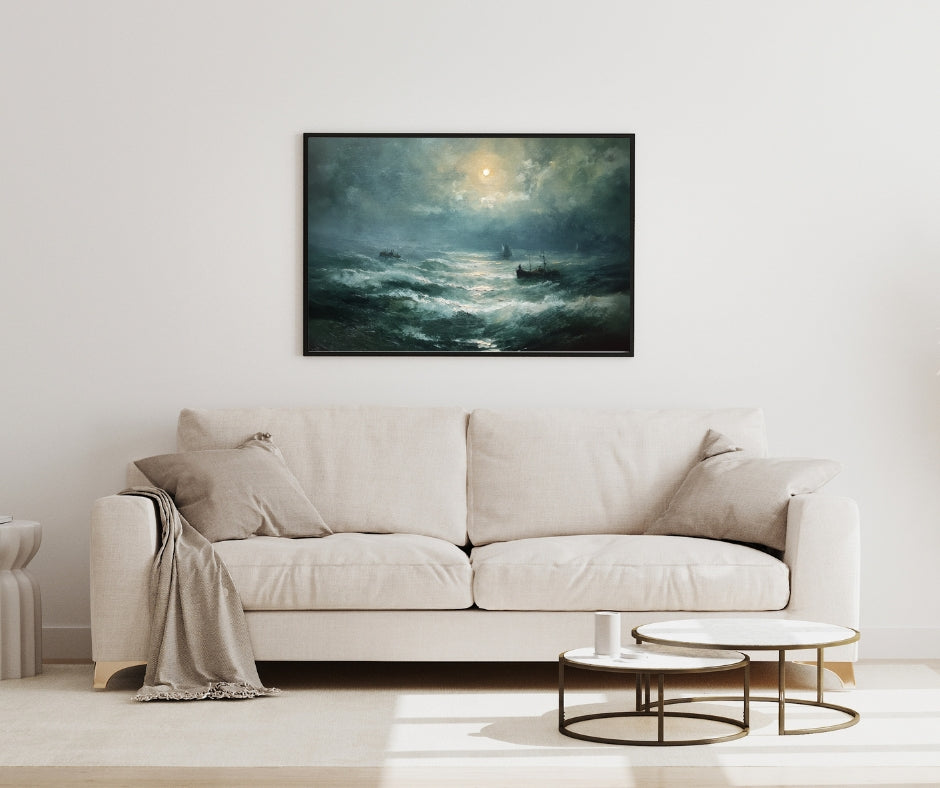 Moonlit Tempest – Dramatic Ocean Oil Painting | Digital Download Wall Art