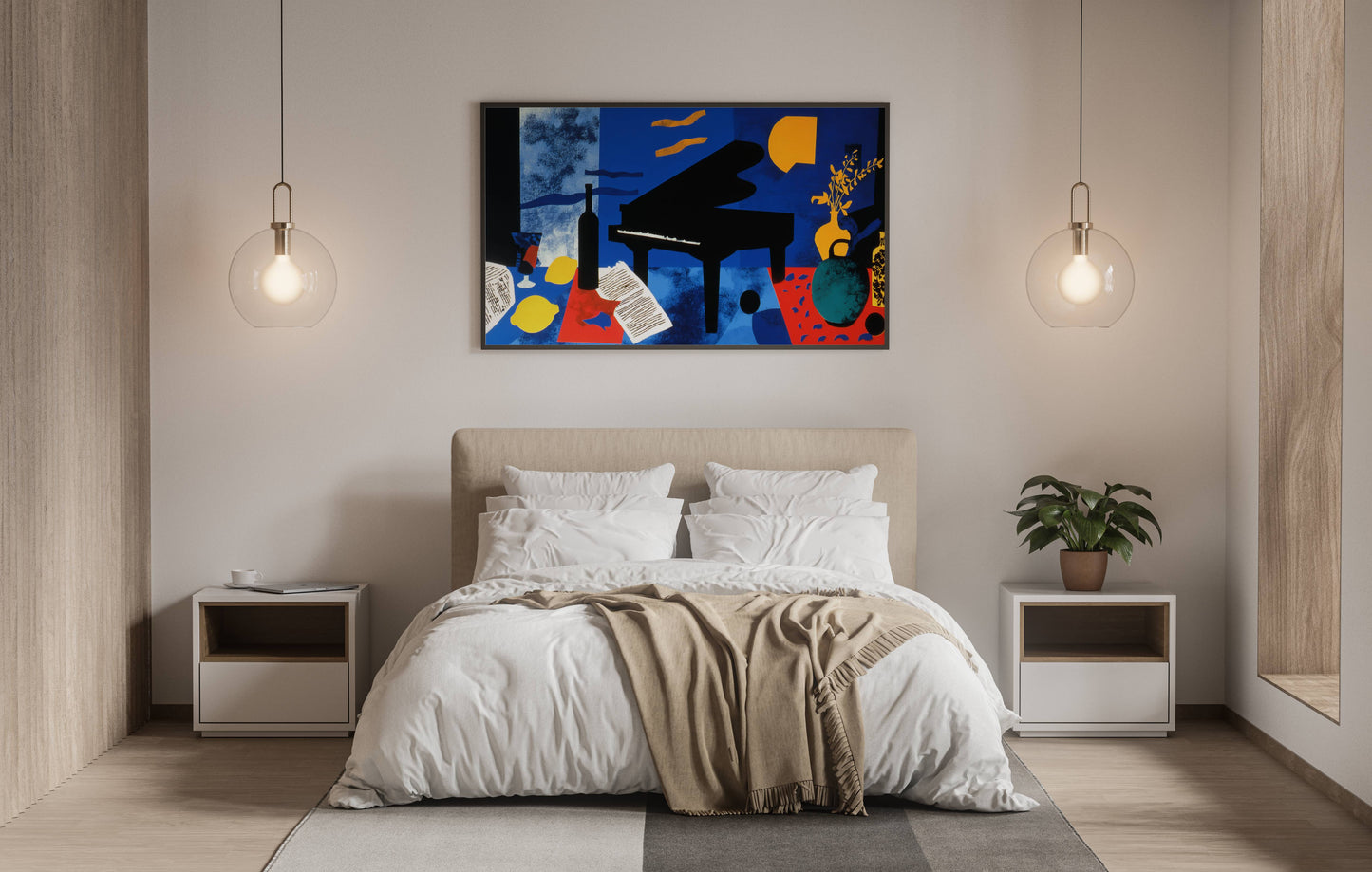 Jazz Still Life – Modern Abstract Piano and Wine Painting | Digital Download Wall Art