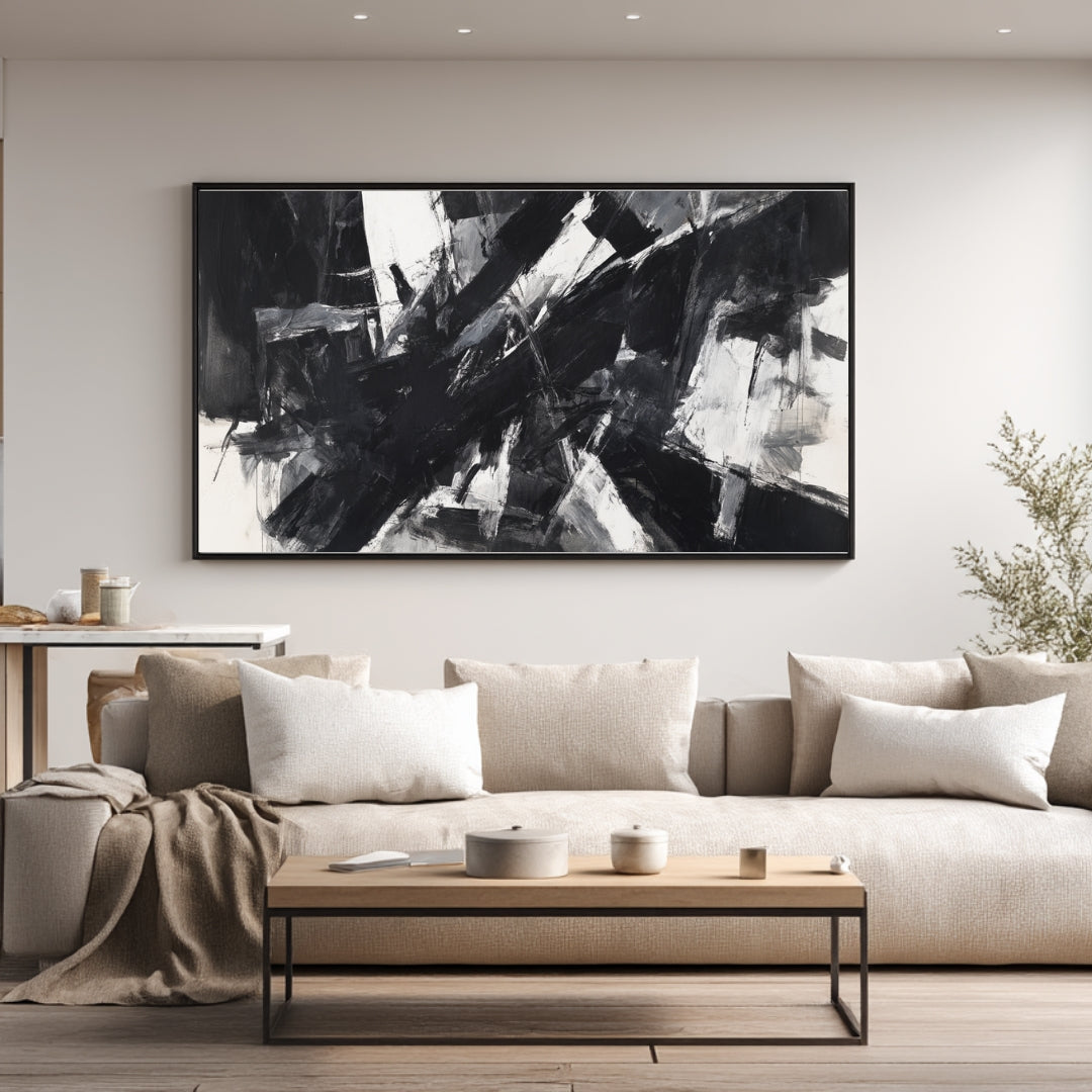 Monochrome Chaos – Modern Black and White Abstract Expressionist Painting | Digital Download Wall Art