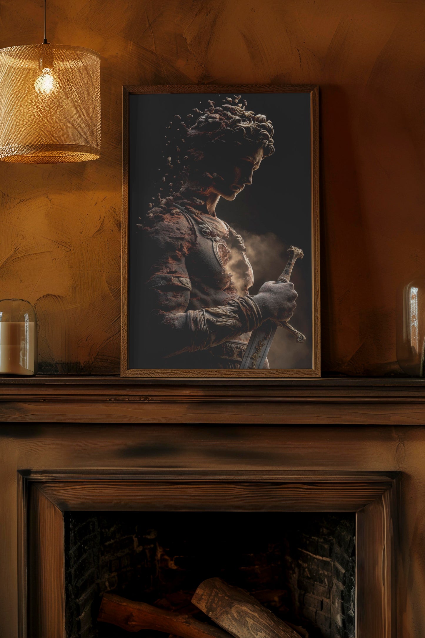 Fading Warrior Statue – Neo-Classical Fantasy Realism Digital Art Print | Epic Mythological Wall Décor Download