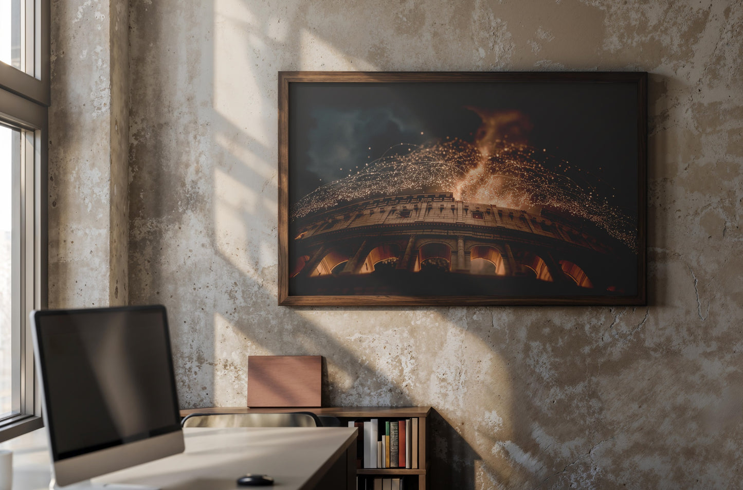 Colosseum in Flames – Epic Digital Fantasy Realism | Ancient Rome Wall Art Digital Download