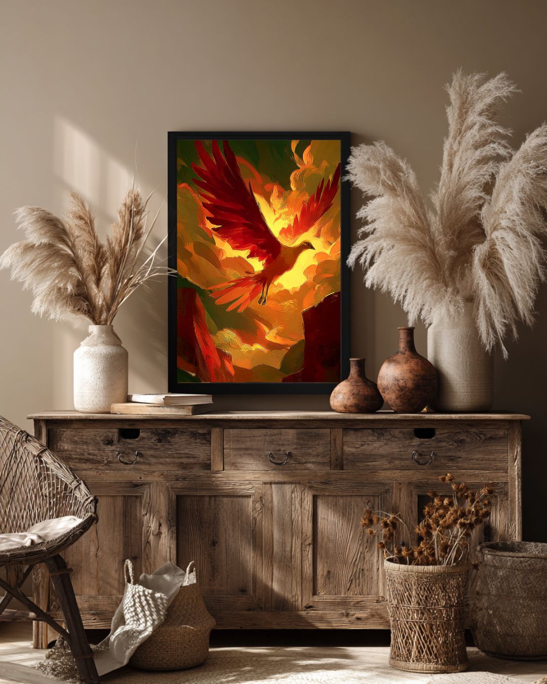 Rise of the Phoenix – Majestic AI Digital Wall Art | Mythical Fantasy Illustration | Instant Download