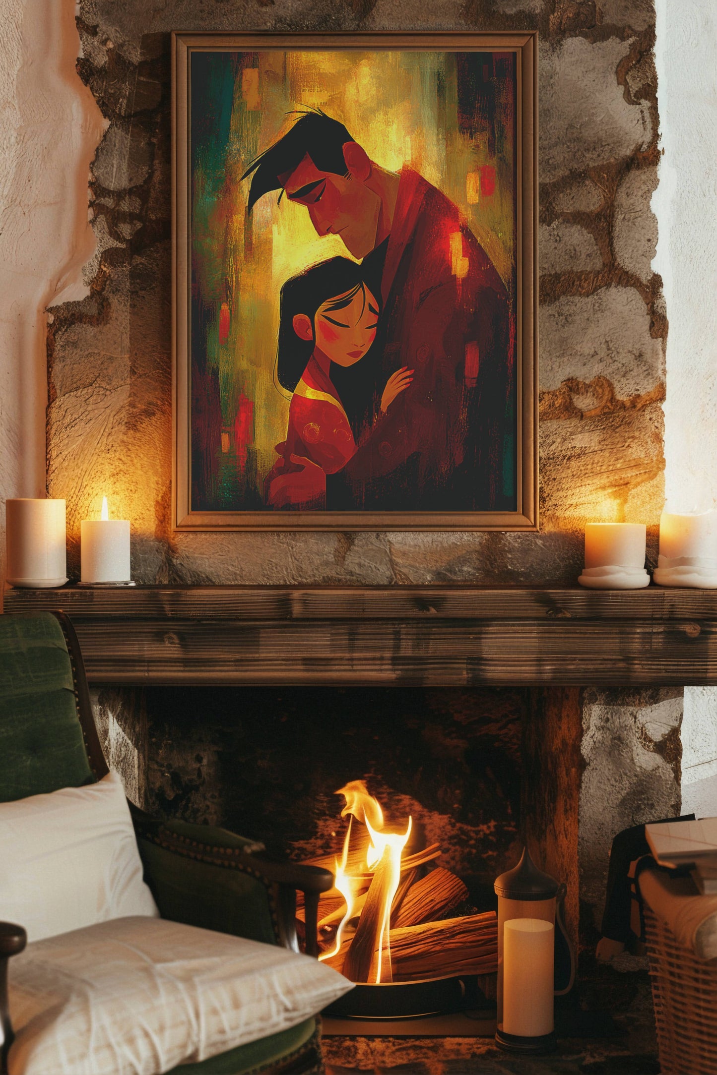 Eternal Embrace – Emotional AI Digital Wall Art | Family Love Illustration | Instant Download