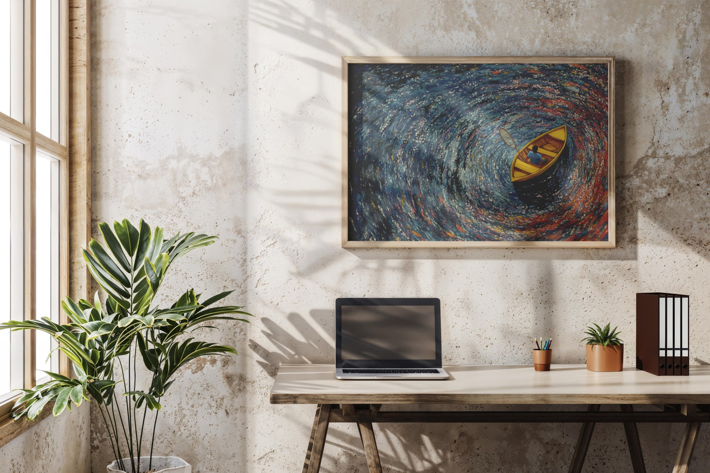 Into the Whirlpool – Modern Impressionist Boat and Water Painting | Digital Download Wall Art