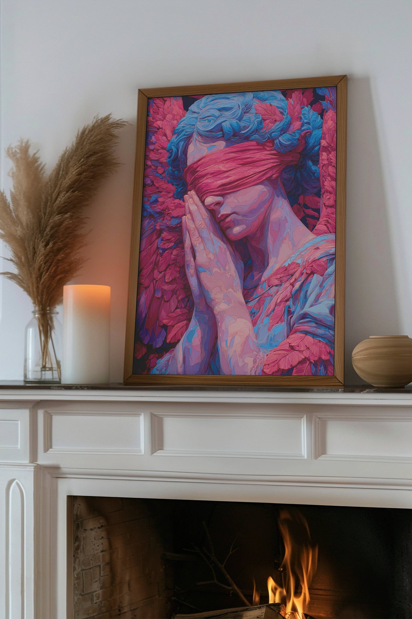Veil of Silence – Surreal Blindfolded Angel Portrait | Digital Download Wall Art
