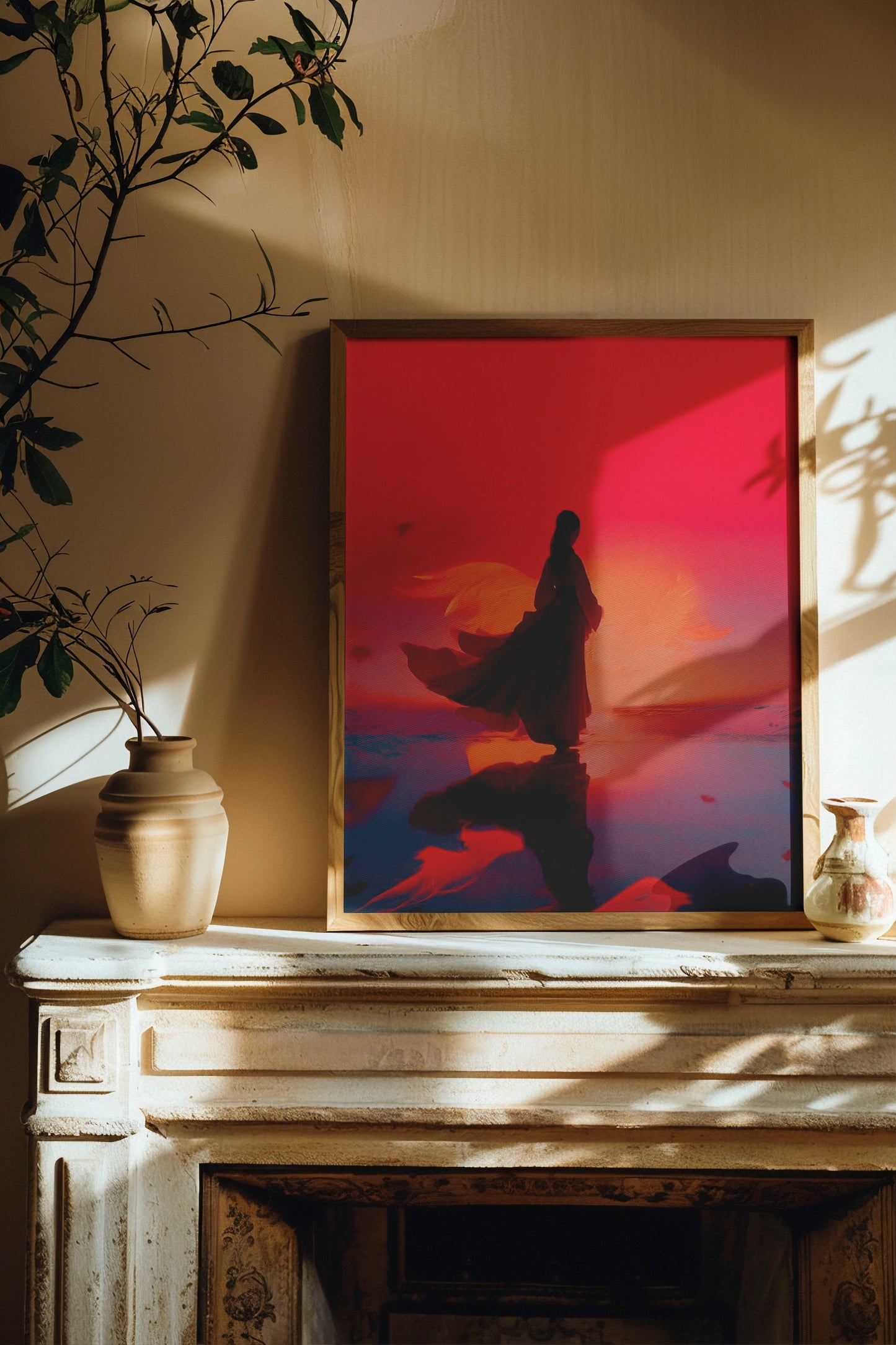 Scarlet Reflection – Modern Surreal Fantasy Illustration | Digital Download Wall Art