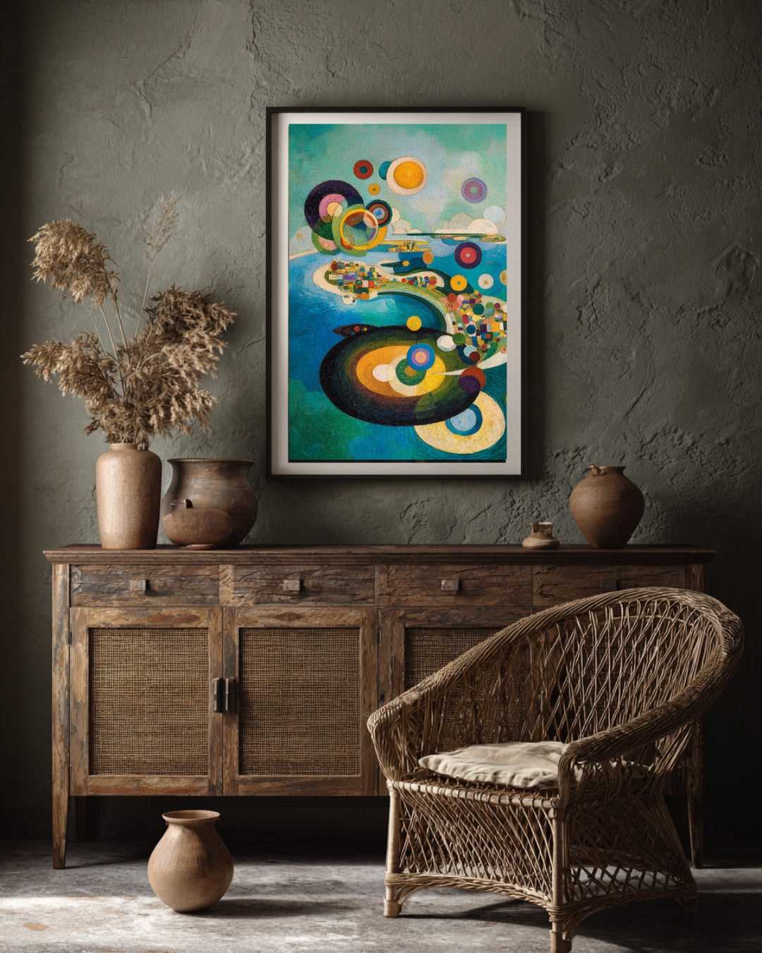 Celestial Currents – Modern Abstract Geometric Painting with Cosmic Circles | Digital Download Wall Art