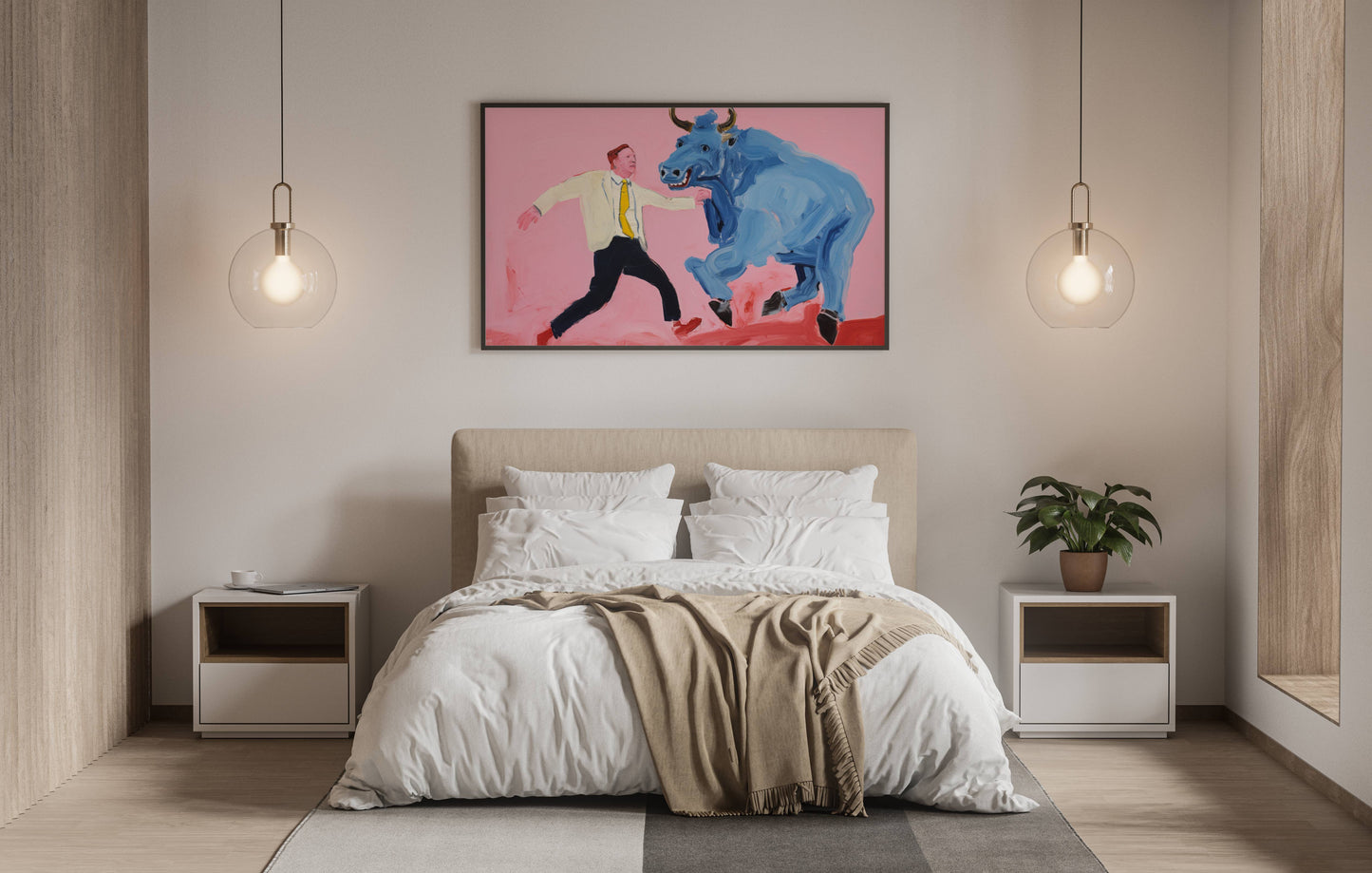 Man and Blue Bull – Modern Abstract Figurative Painting | Digital Download Wall Art
