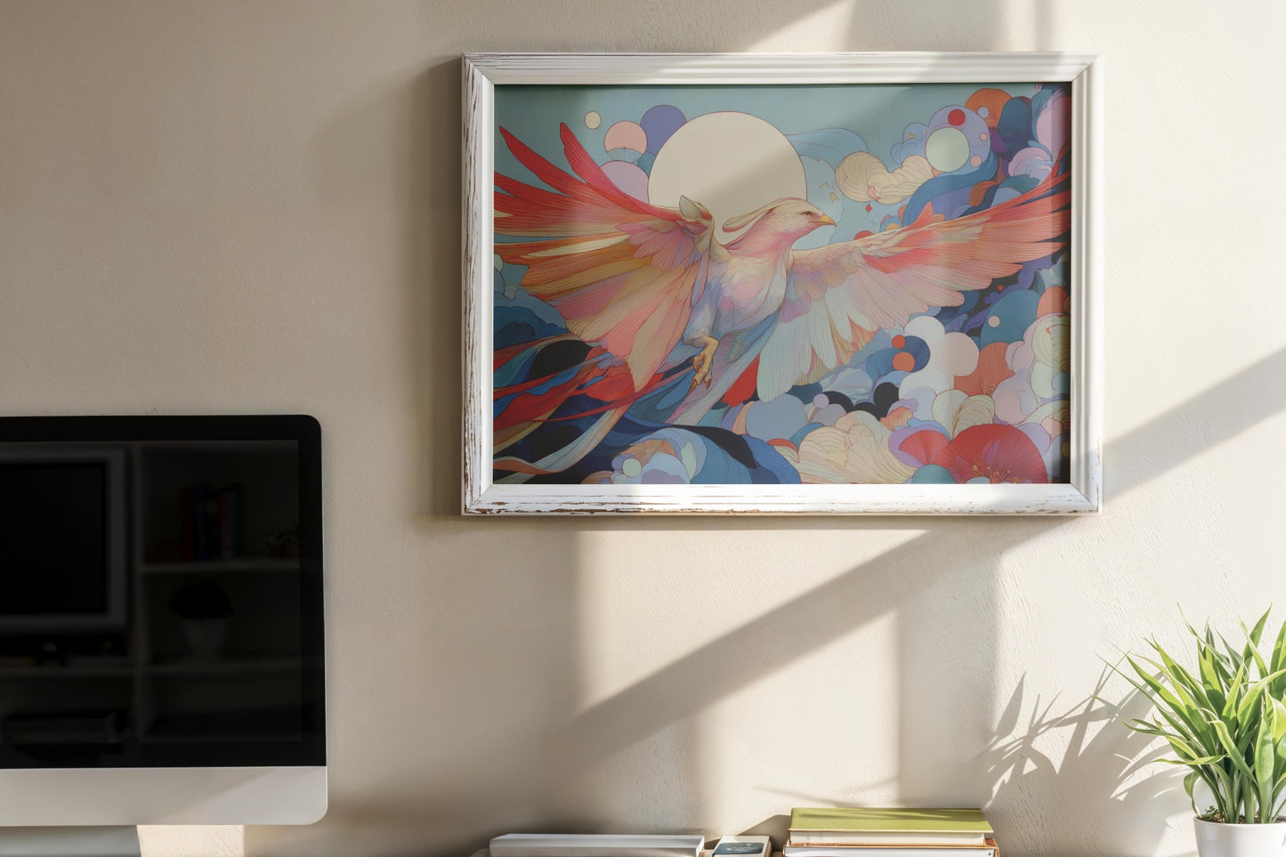 Rise of the Phoenix – Modern Fantasy Bird Illustration with Radiant Wings | Digital Download Wall Art