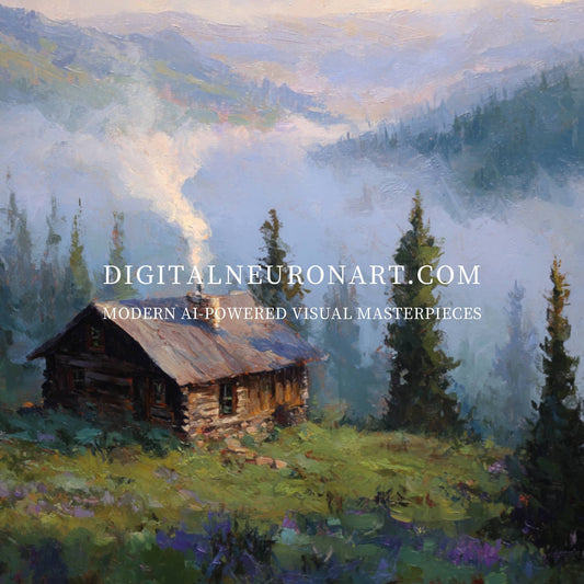 Mountain Retreat – Serene Landscape Cabin in the Forest | Digital Download Wall Art