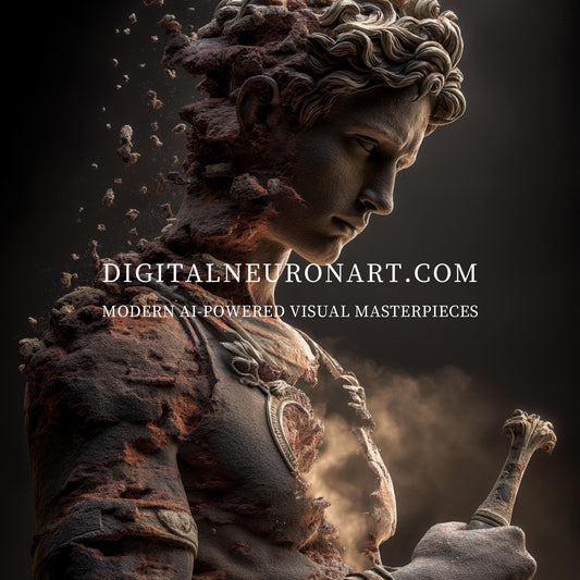 Fading Warrior Statue – Neo-Classical Fantasy Realism Digital Art Print | Epic Mythological Wall Décor Download