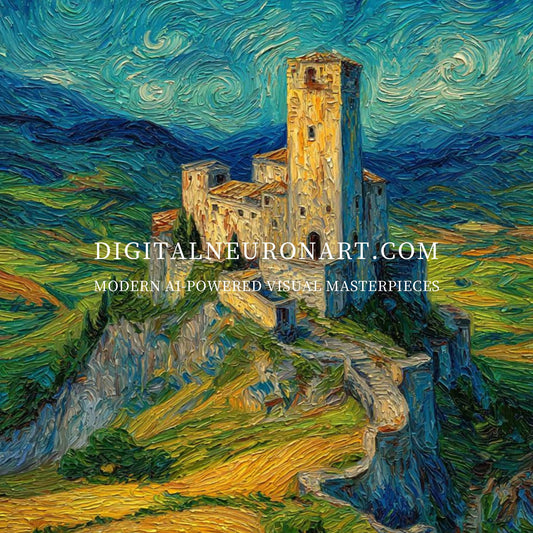 Castle in the Wheatfields – Van Gogh Style Impressionist Landscape | Digital Download Wall Art