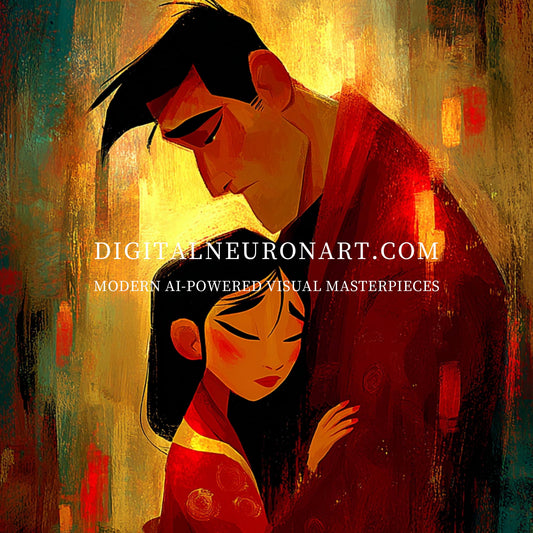Eternal Embrace – Emotional AI Digital Wall Art | Family Love Illustration | Instant Download