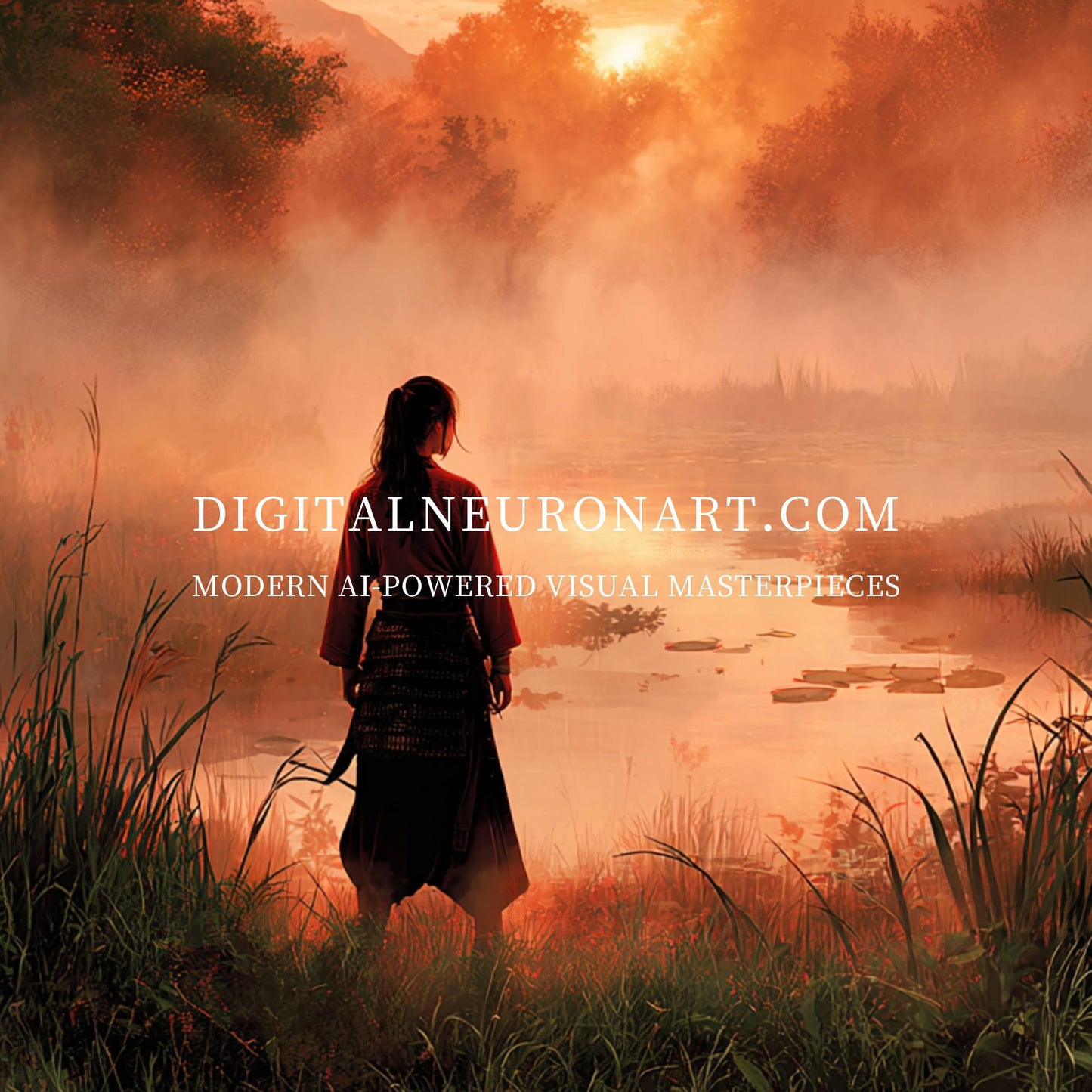 Samurai at Dawn – Modern Cinematic Fantasy Illustration | Digital Download Wall Art