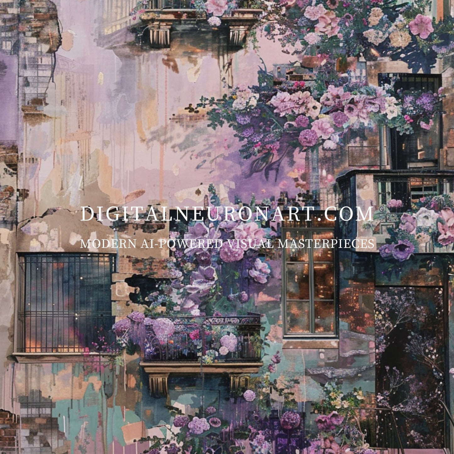 薰衣草墙 – 欧式阳台花卉场景 | 数字下载 | 可打印的浪漫墙面艺术