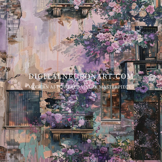 Lavender Wall – European Balcony Floral Scene | Digital Download | Printable Romantic Wall Art