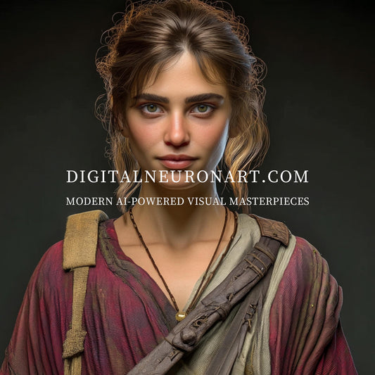 Portrait of Strength – Hyperrealistic Female Warrior Digital Art Print