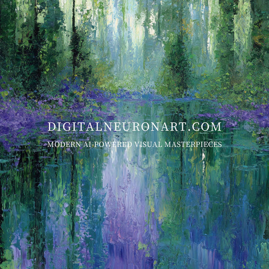 Whispers of the Waterfall – Impressionist Forest Reflections | Digital Download Wall Art