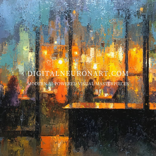 City Lights Café – Impressionist Urban Night Scene | Digital Download Wall Art