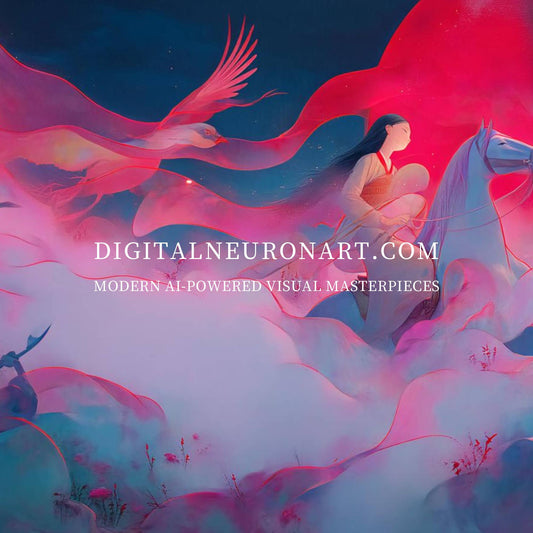 Riders of the Phoenix Mist – Modern Fantasy Warrior and Horse Illustration | Digital Download Wall Art