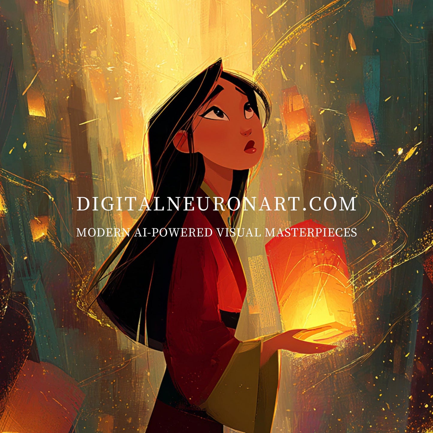 Lantern Wishes – Dreamy AI Digital Wall Art | Inspirational Illustration | Instant Download