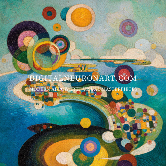 Celestial Currents – Modern Abstract Geometric Painting with Cosmic Circles | Digital Download Wall Art
