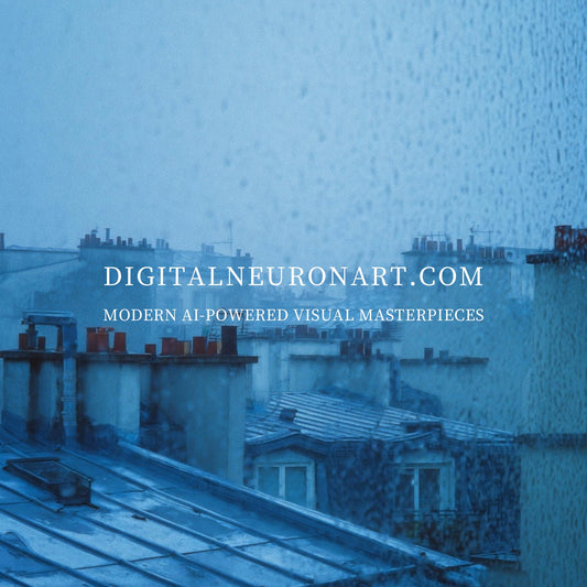 Blue Rain Over Paris — Cinematic Rooftop View Emotional Wall Art