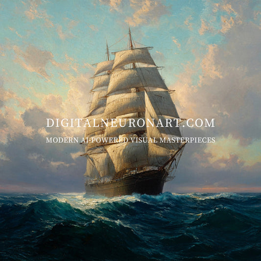 Sailing Ship on the Horizon - AI Digital Art Print | Nautical Wall Decor | Printable Artwork | Oceanic Home Aesthetic