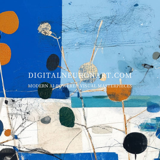 Golden Blue Blooms – Modern Abstract Botanical Landscape Painting | Digital Download Wall Art