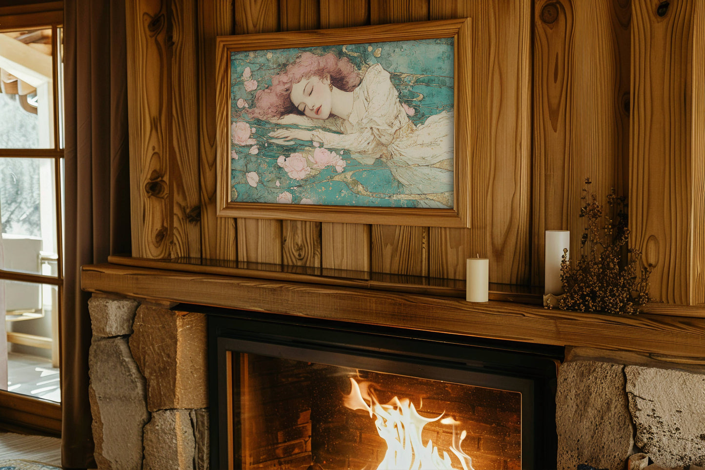 Dream of Petal Waters – Art Nouveau Sleeping Maiden Floral Painting | Digital Download Wall Art
