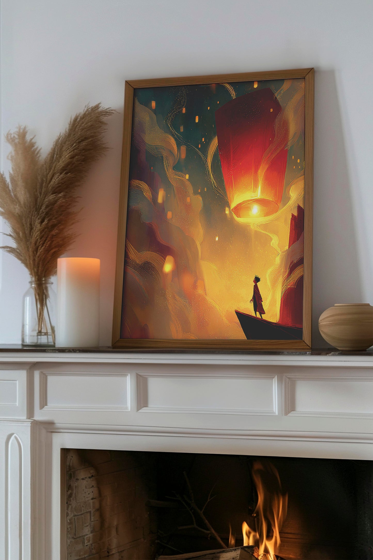 Lantern Dreams – Modern Fantasy Digital Wall Art | AI-Powered Illustration | Digital Download