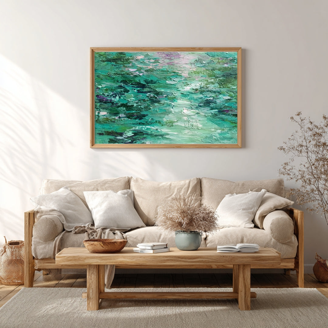 Serenity in Green – Abstract Water Lilies & Gentle Ripples | Digital Download Art Print