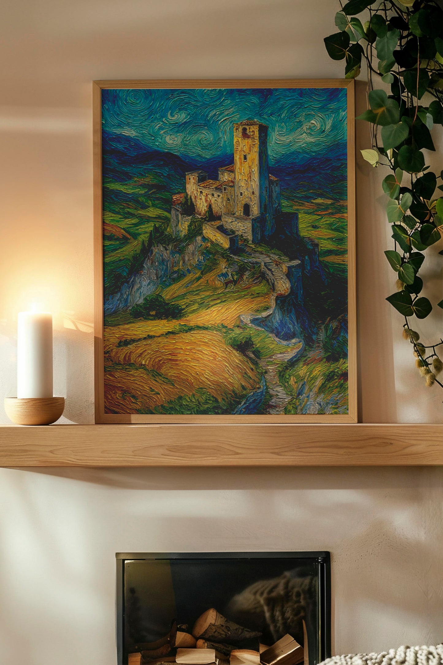 Castle in the Wheatfields – Van Gogh Style Impressionist Landscape | Digital Download Wall Art