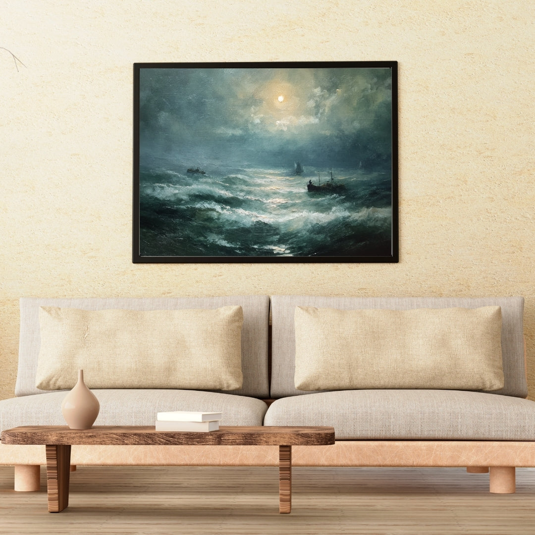 Moonlit Tempest – Dramatic Ocean Oil Painting | Digital Download Wall Art