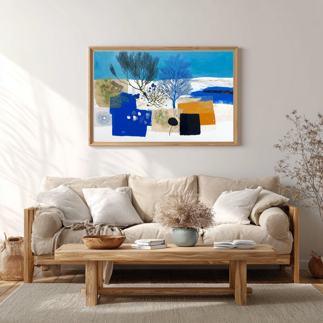 Winter Shoreline Trees – Modern Abstract Landscape Painting | Digital Download Wall Art