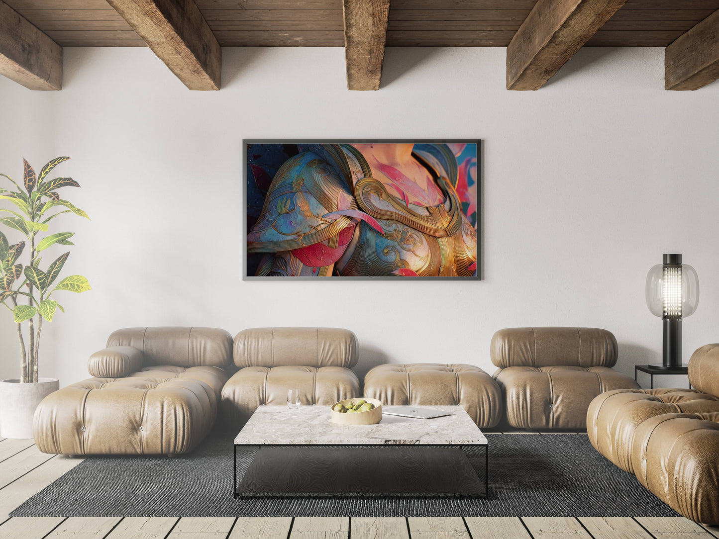 Golden Armor Elegy – Modern Fantasy Surrealist Illustration | Digital Download Wall Art