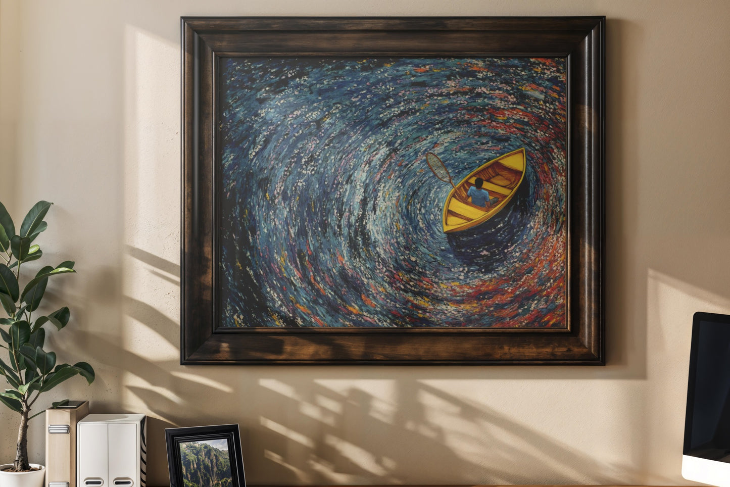 Into the Whirlpool – Modern Impressionist Boat and Water Painting | Digital Download Wall Art
