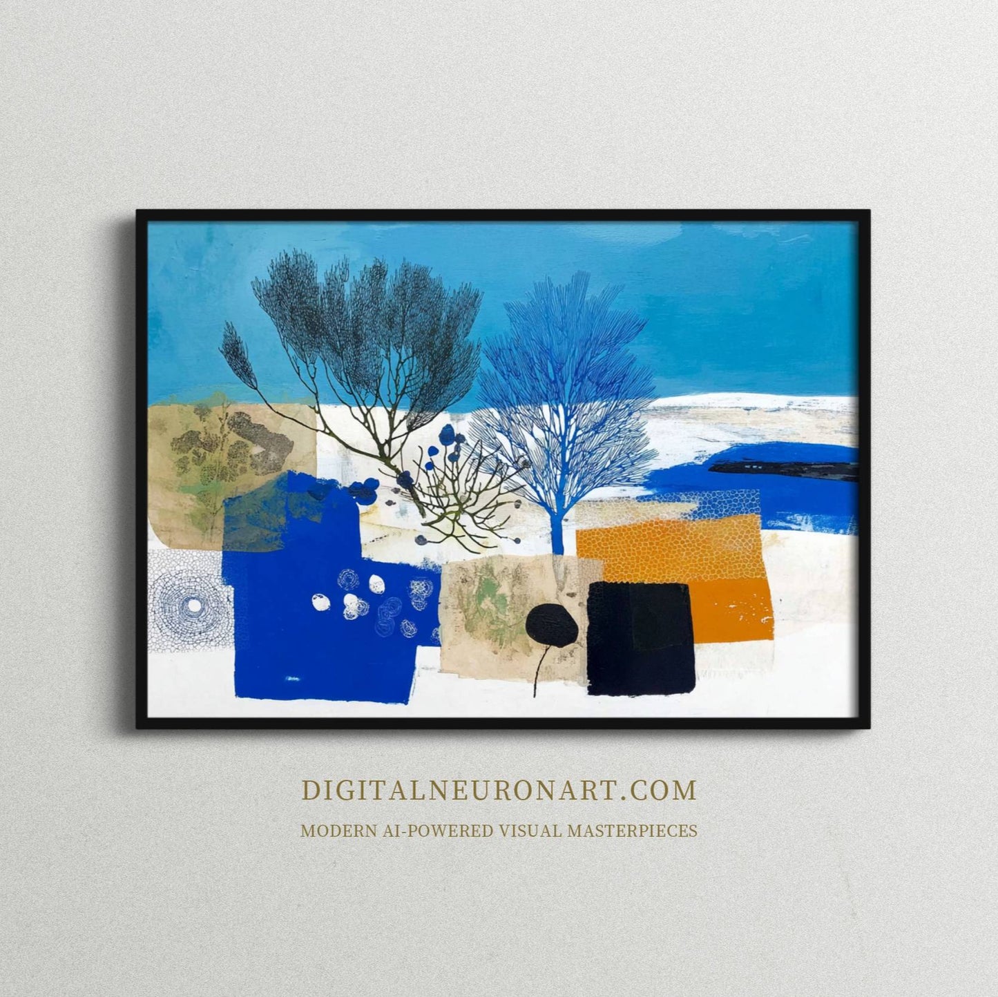 Winter Shoreline Trees – Modern Abstract Landscape Painting | Digital Download Wall Art