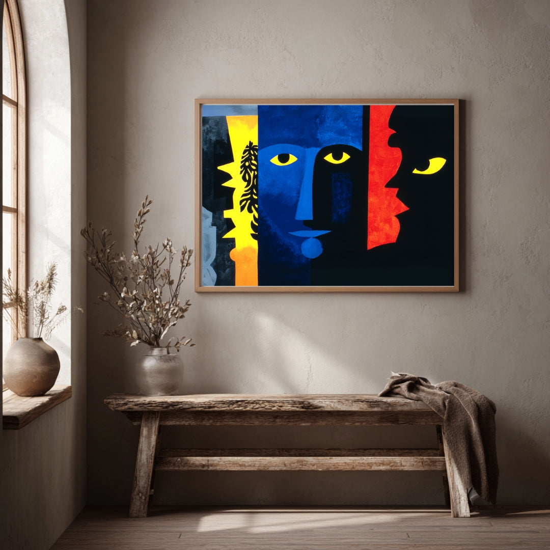 Faces in Contrast – Modern Abstract Expressionist Painting | Digital Download Wall Art