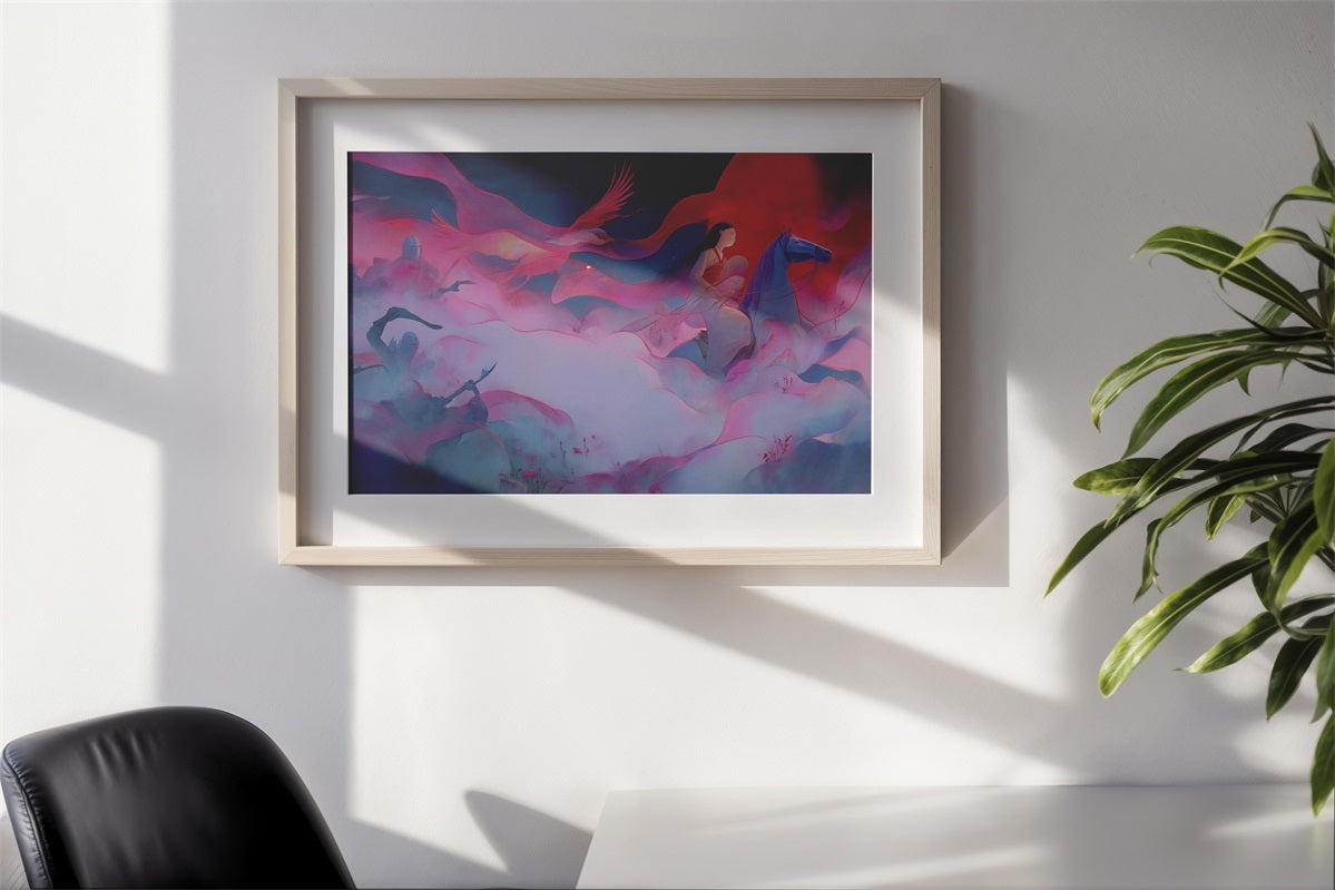 Riders of the Phoenix Mist – Modern Fantasy Warrior and Horse Illustration | Digital Download Wall Art