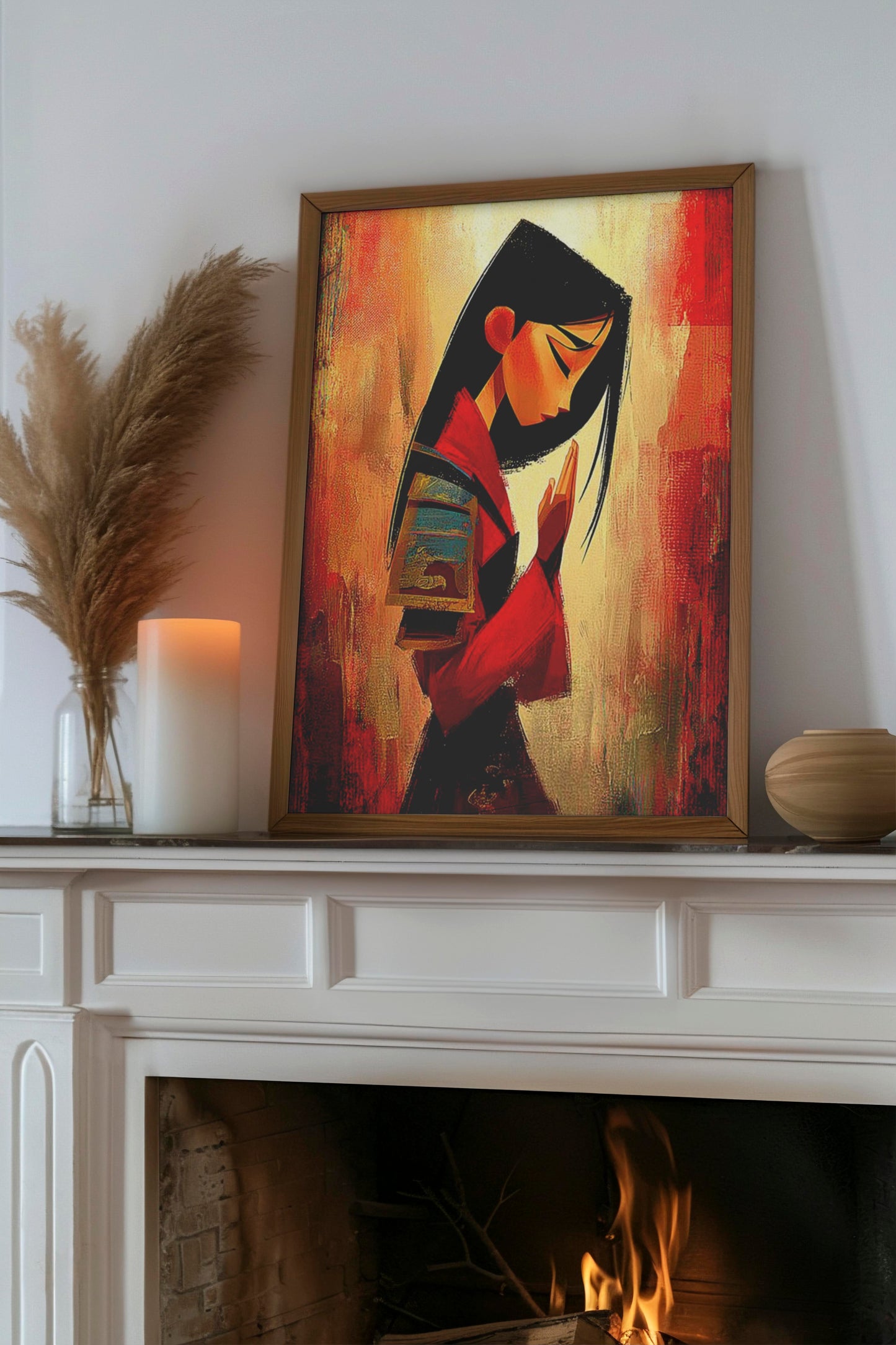 Crimson Contemplation – Emotional AI Digital Wall Art | Reflective Illustration | Instant Download